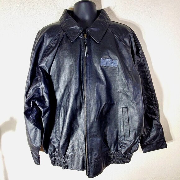 Burks Bay Mens 3XL Black Leather Jacket With NRA Embroidery Genuine Leather - Picture 8 of 11